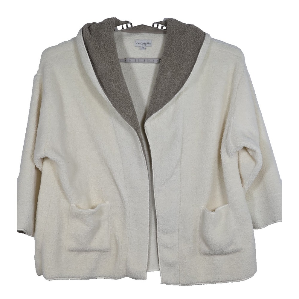 Koolaburra UGG Women 3X Shawl Collar Fleece Open Front Cardigan Beige Cozy Soft